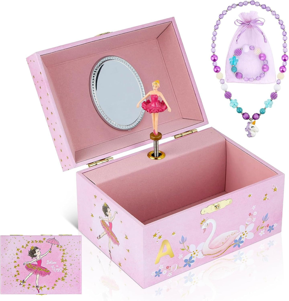 Girls' Musical Jewelry Box Organizer with Jewelry Set