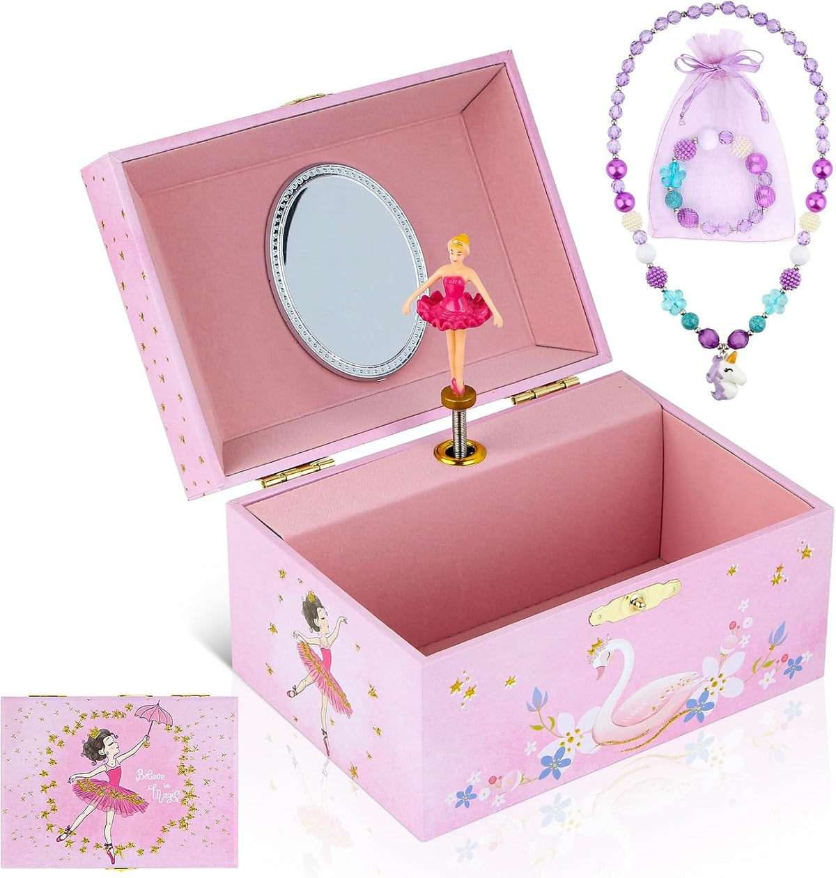 Girls' Musical Jewelry Box Organizer with Jewelry Set