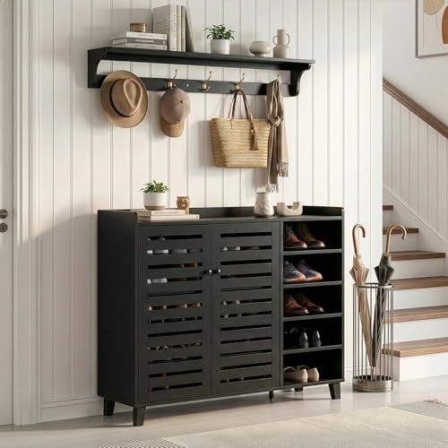 home Black Slim Shoe Storage Cabinet, Entryway Shoe Organizer