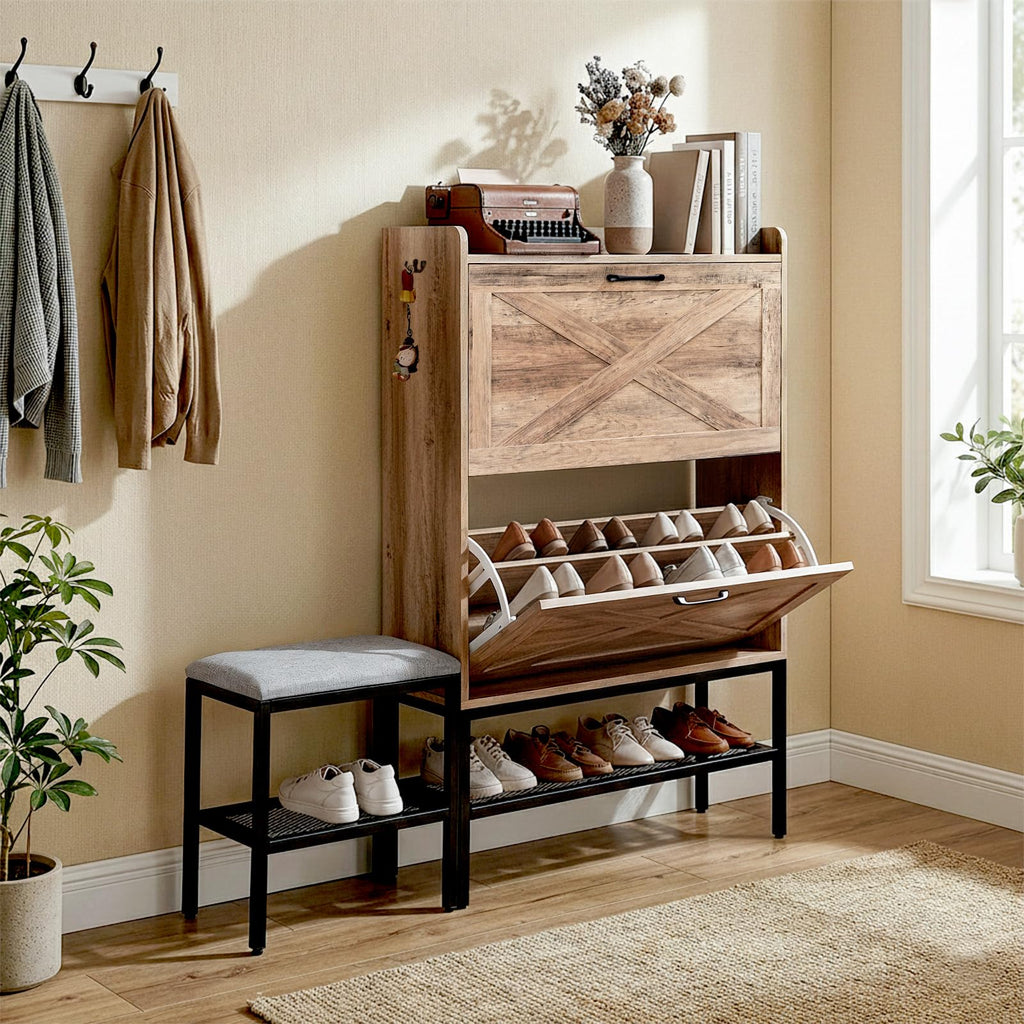 home Black Slim Shoe Storage Cabinet, Entryway Shoe Organizer