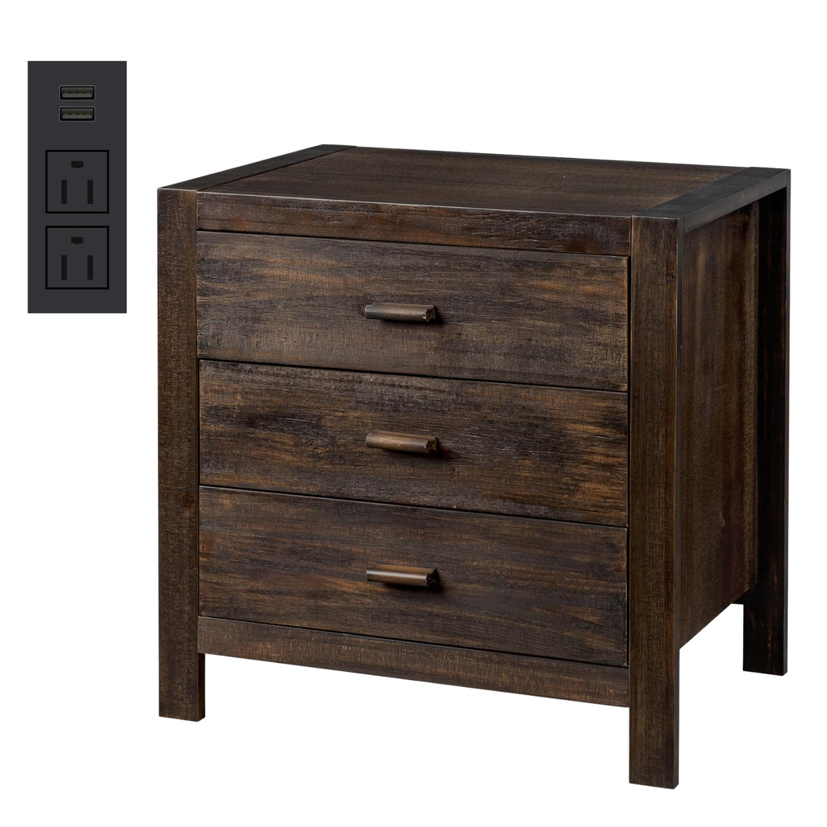 Natural Wood Farmhouse Nightstand, 2 Drawer Bedroom