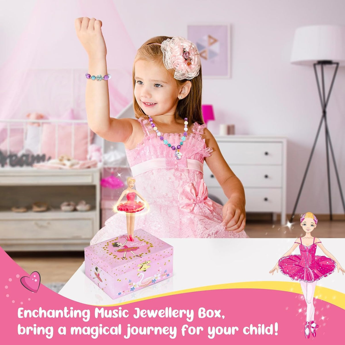 Girls' Musical Jewelry Box Organizer with Jewelry Set
