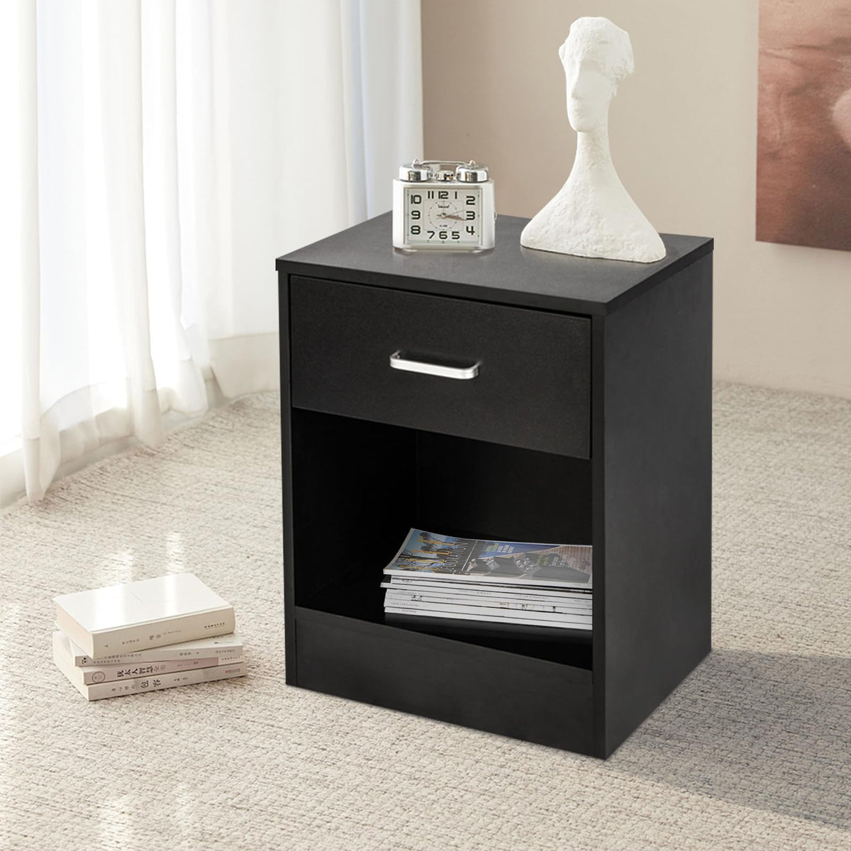 White Nightstands Set of 2, 2 USB Charging Bedside Table