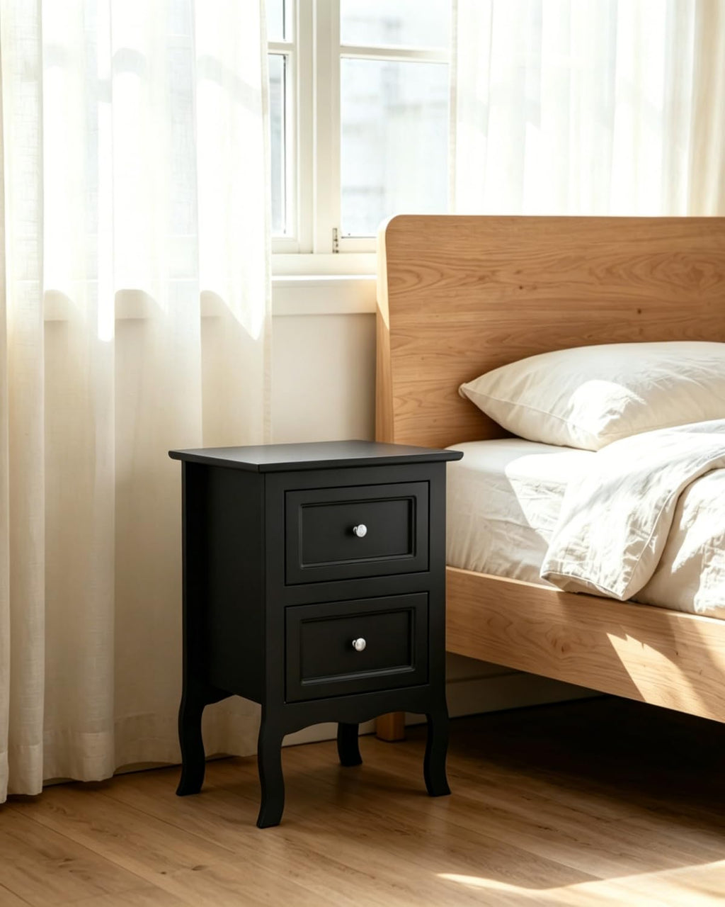 Farmhouse Nightstand Set of 2, 2 Drawer Bedside Side Table