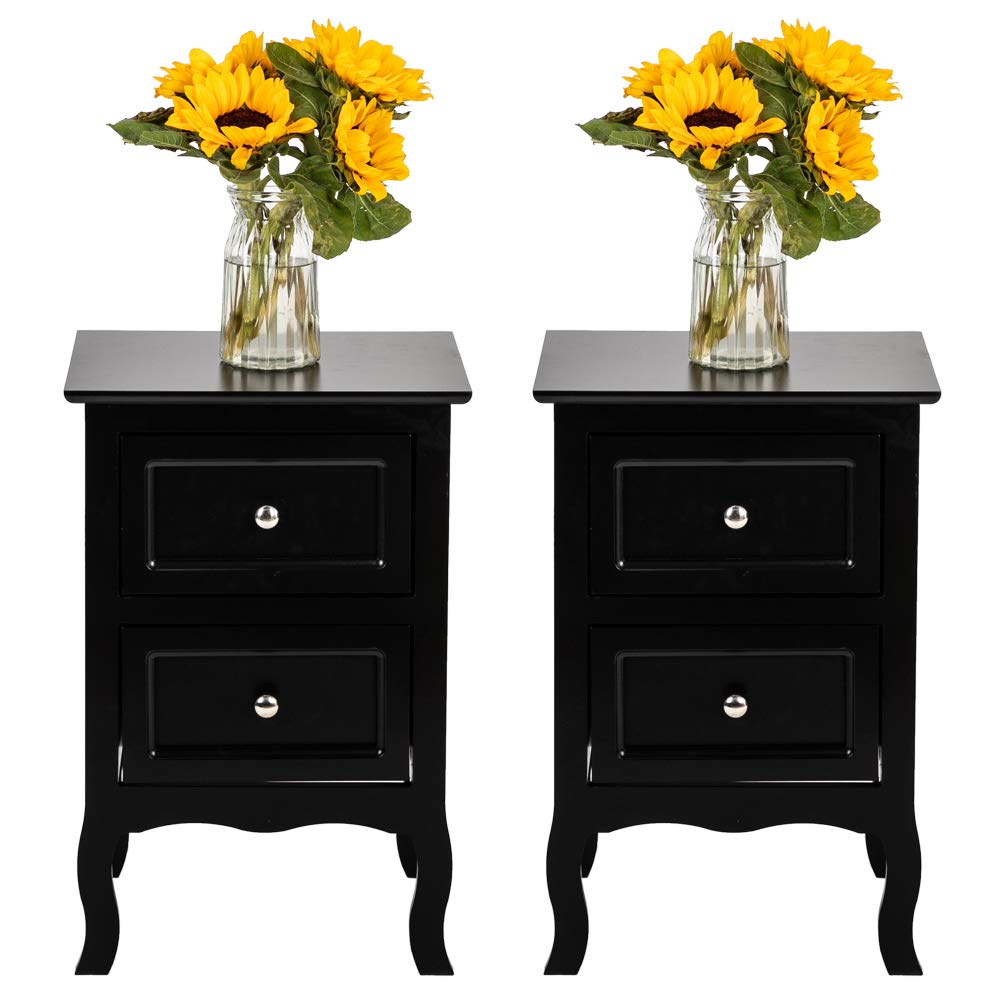Farmhouse Nightstand Set of 2, 2 Drawer Bedside Side Table
