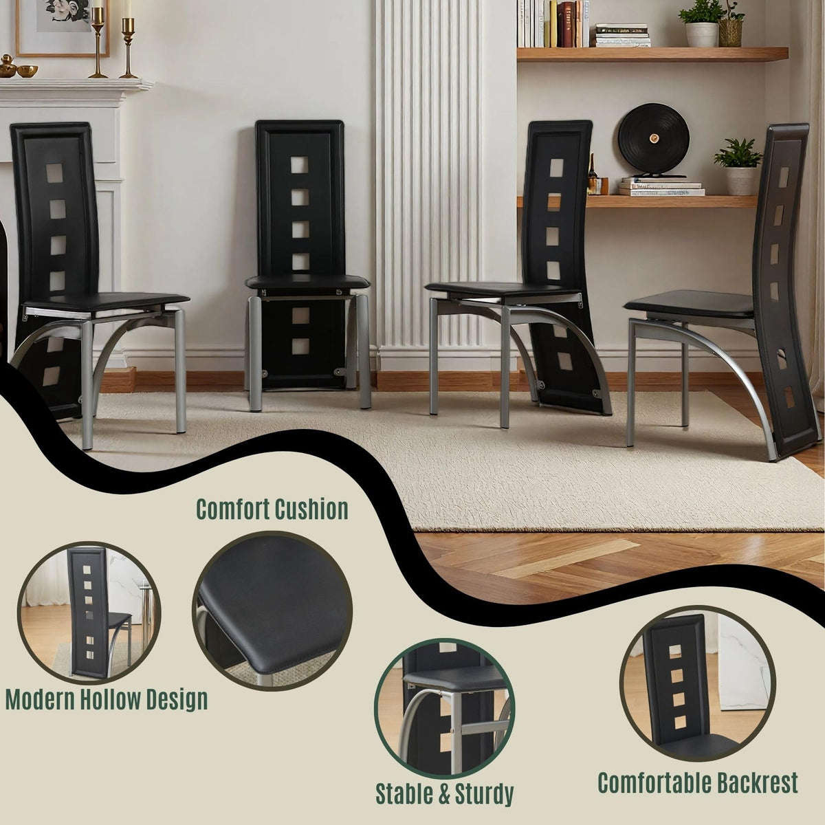 Karl home Dining Chairs Set of 4, PU Leather & High Back
