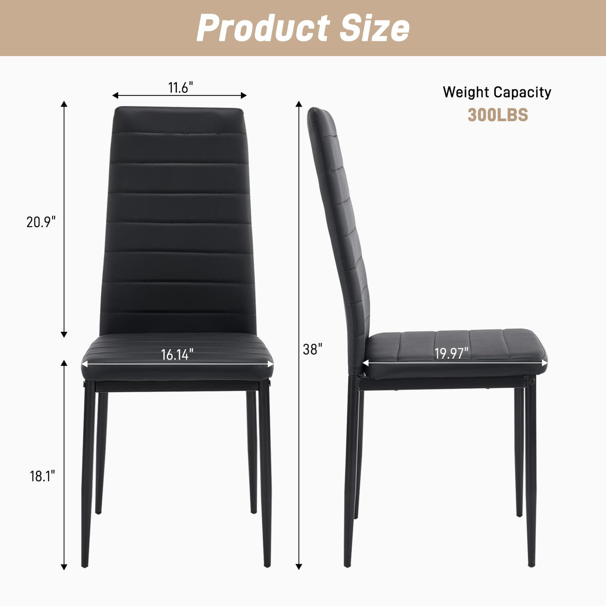 Karl home Dining Chairs Set of 4, PU Leather & High Back