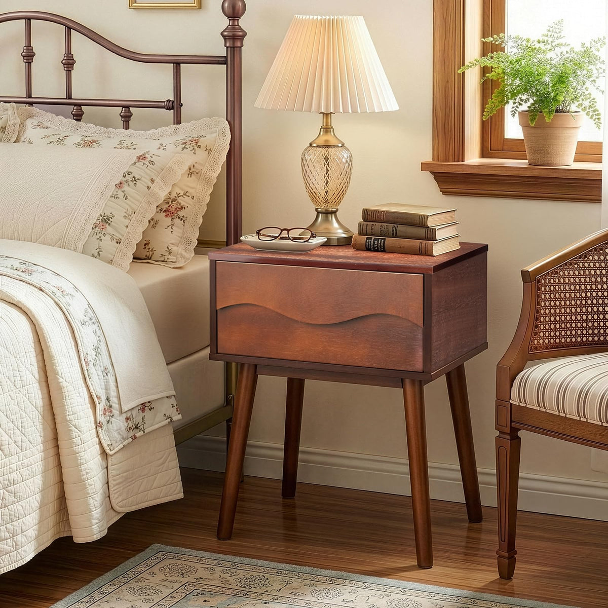 Brown Mid Century Modern Nightstand, Scandinavian Bedside Table