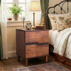 Natural Wood Farmhouse Nightstand, 2 Drawer Bedroom