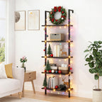 White 5 Tier Wall Mount Ladder Shelf, Metal Frame Bookcase