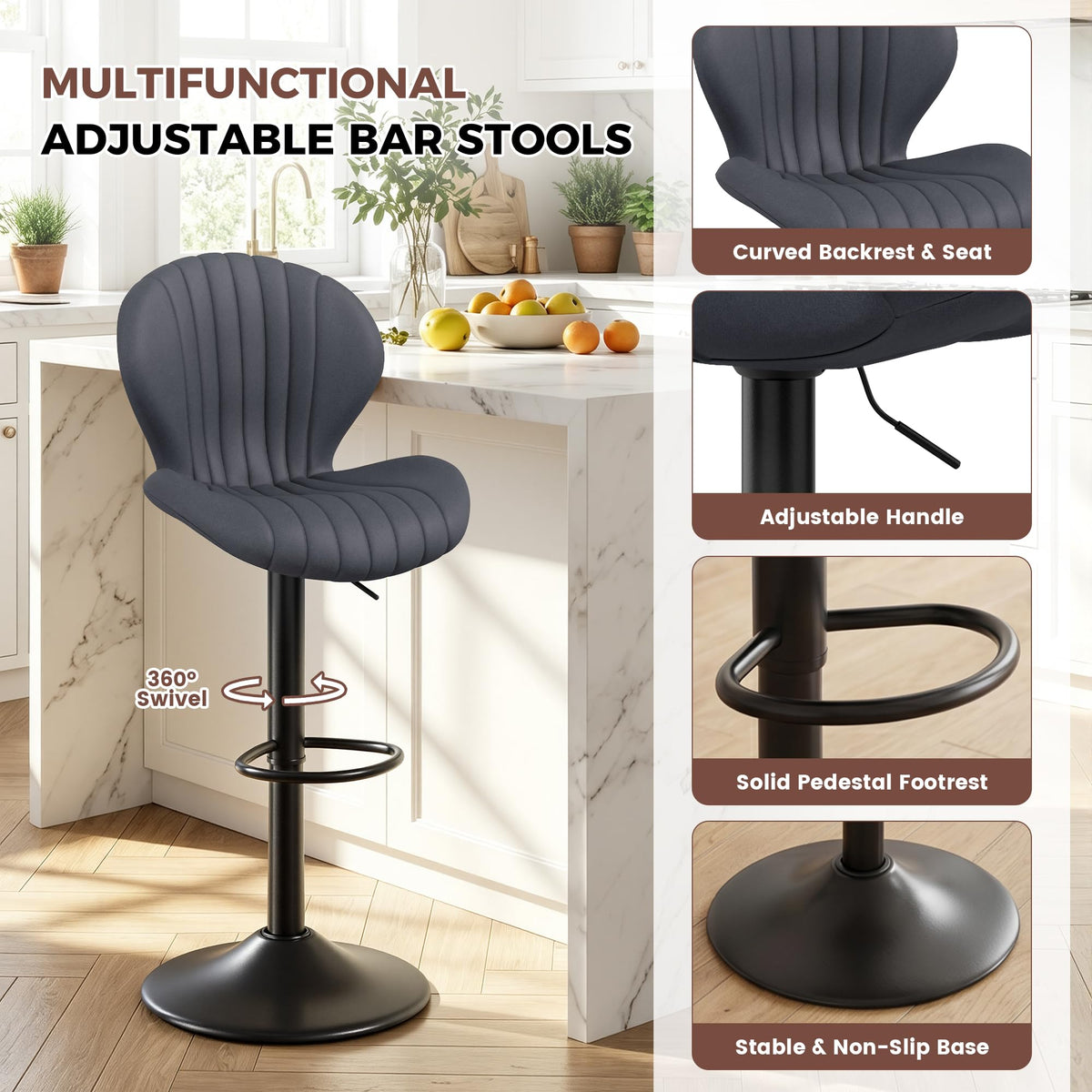 Modern Bar Stools, Adjustable Swivel Bar Stools, Light Khaki