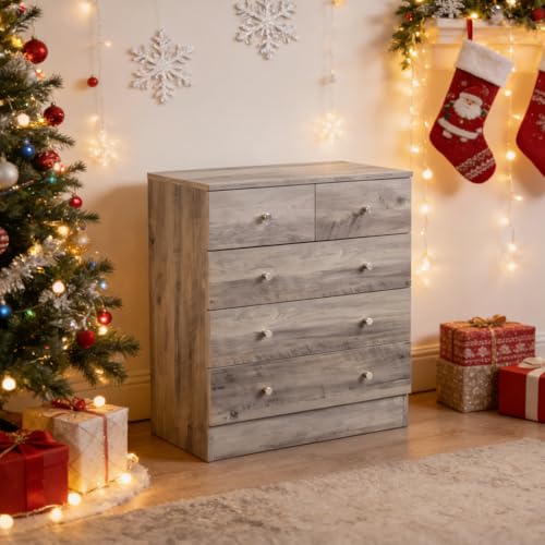 home Black 5 Drawer Dresser, Rose Gold Handle Modern Bedroom Chest