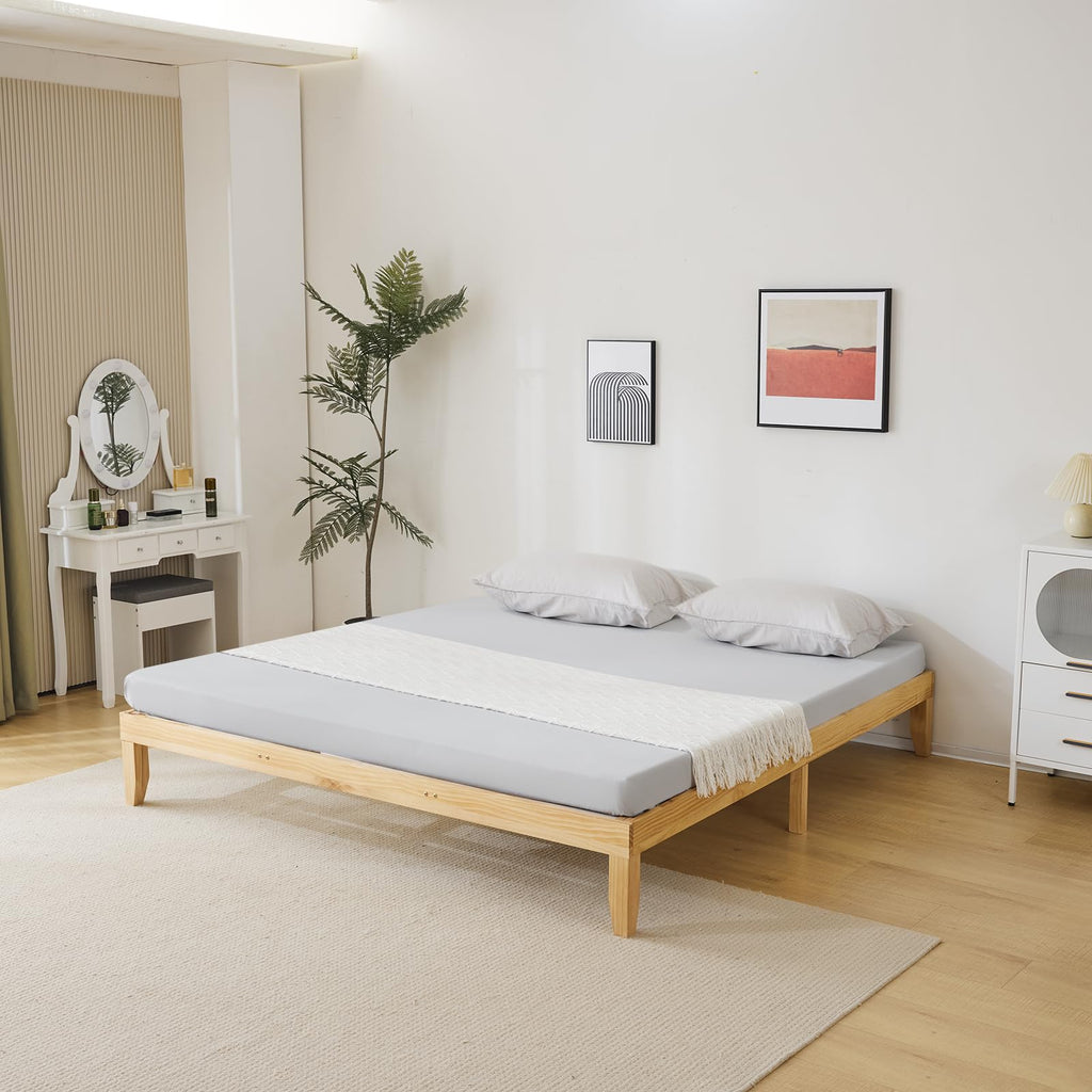 home 12 Inches Wood Platform Bed Frame, Twin, Natural