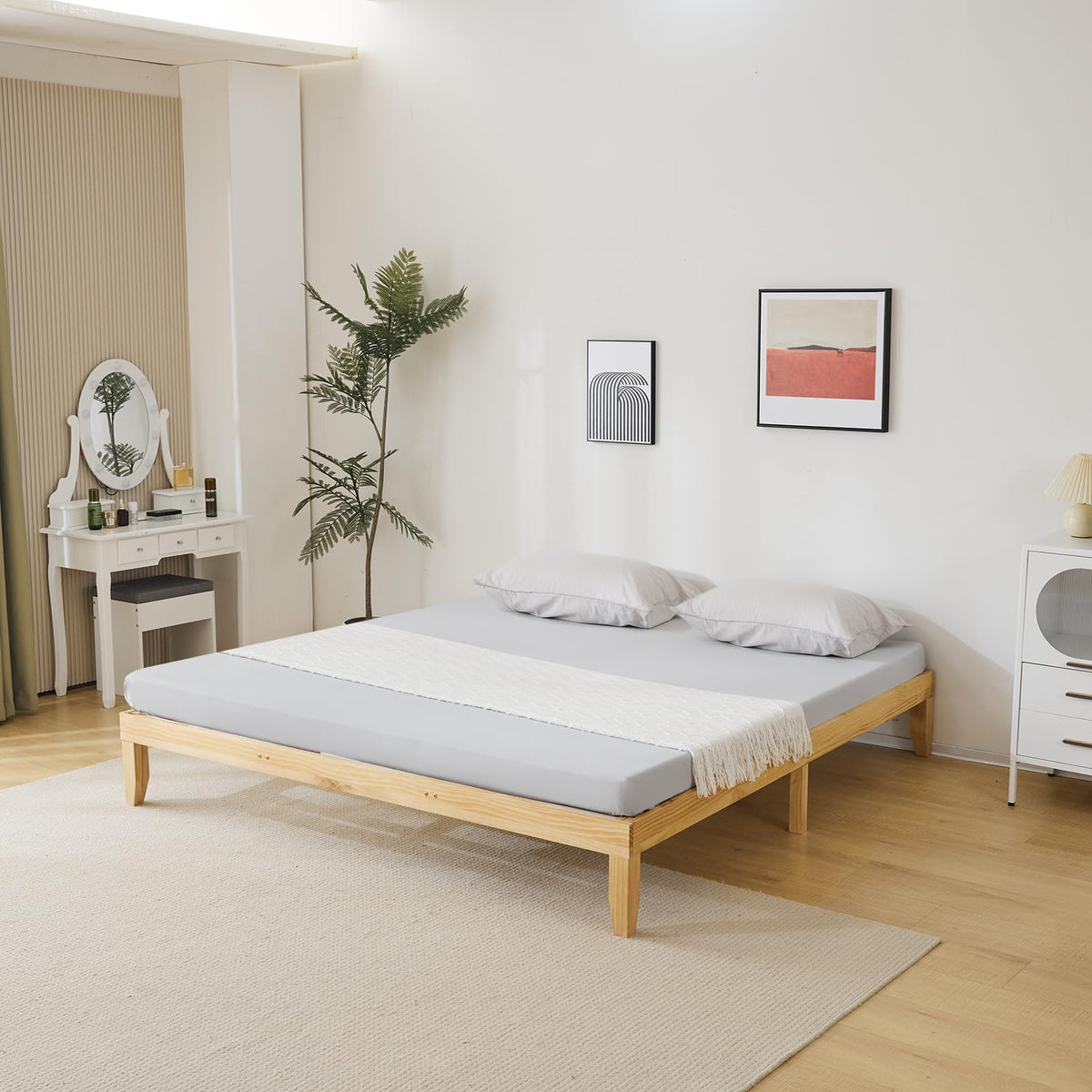 home 12 Inches Wood Platform Bed Frame, Twin, Natural