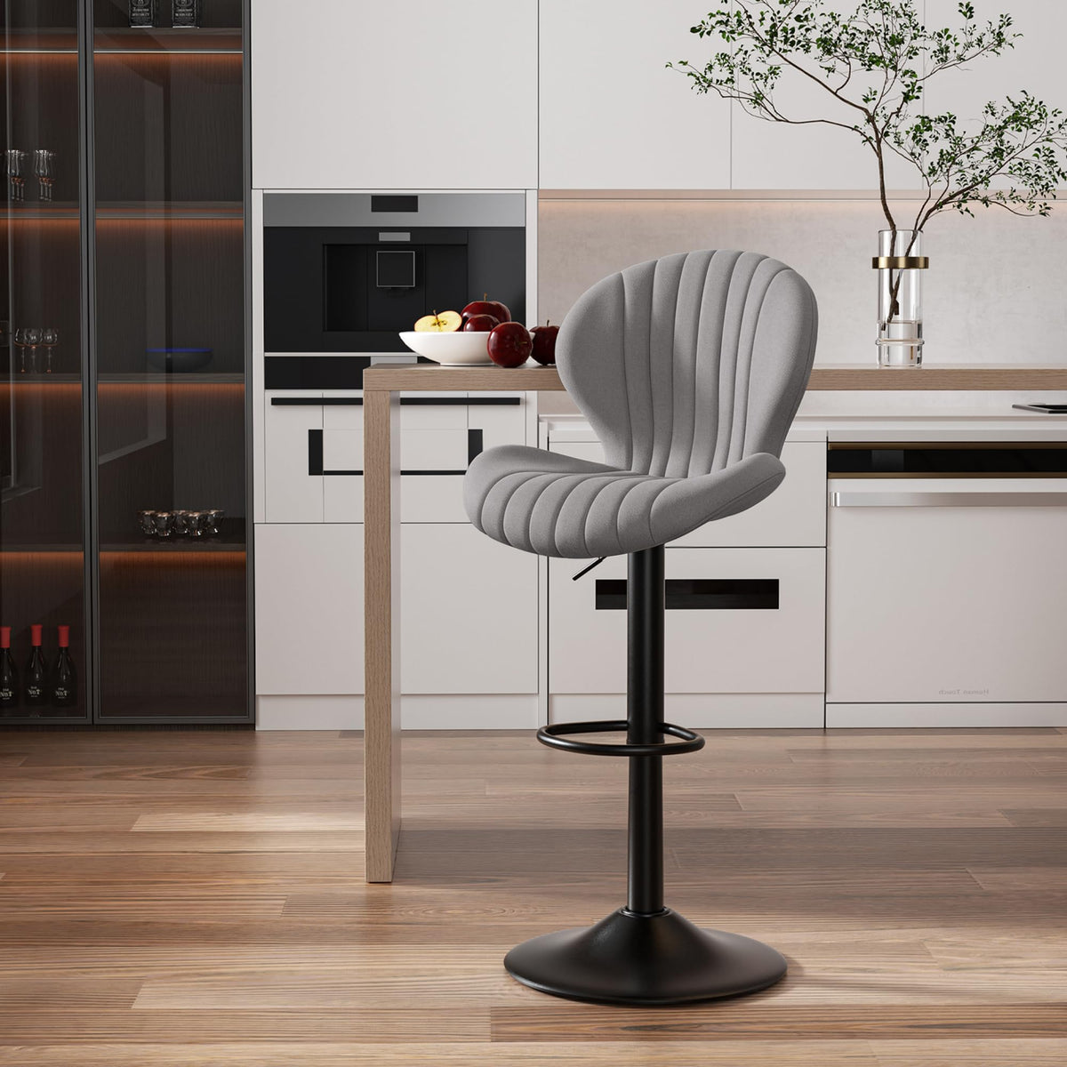Modern Bar Stools, Adjustable Swivel Bar Stools, Light Khaki