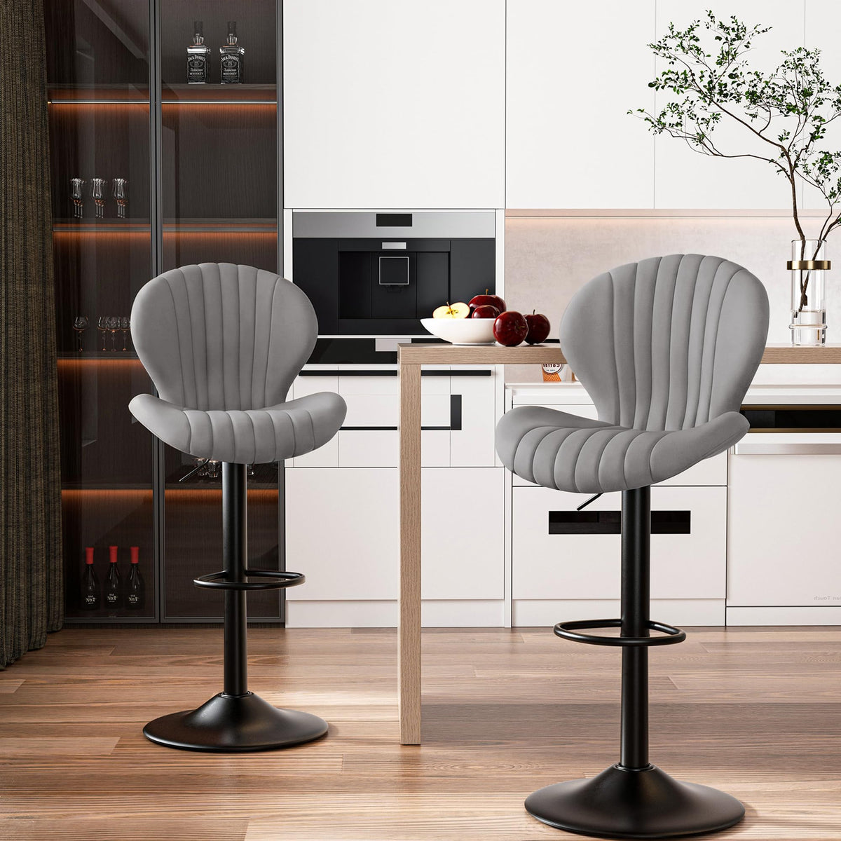 Modern Bar Stools, Adjustable Swivel Bar Stools, Light Khaki