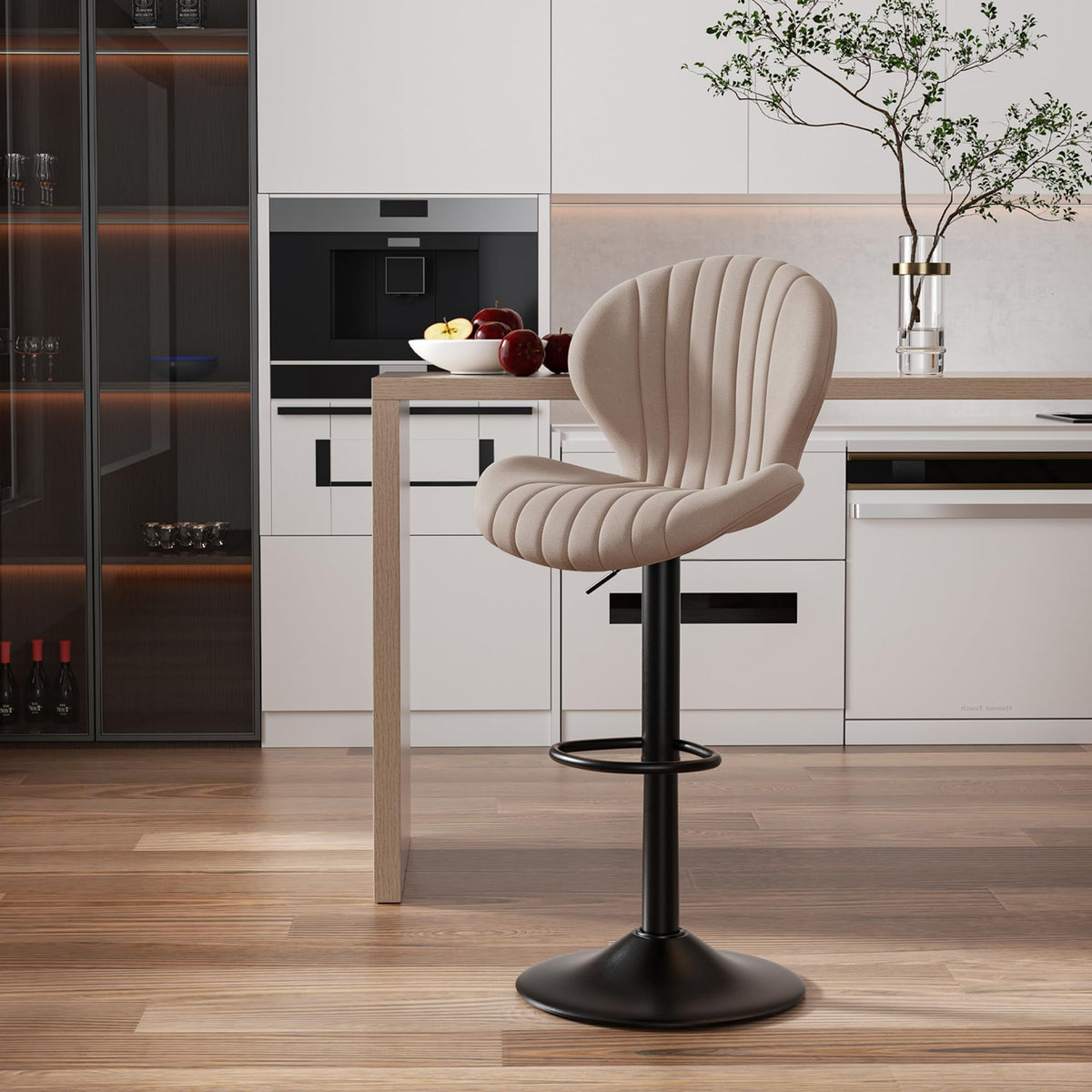 Modern Bar Stools, Adjustable Swivel Bar Stools, Light Khaki