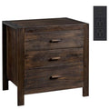Brown Farmhouse Nightstand with 3 Drawers & USB Charging Station