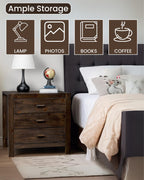 Brown Farmhouse Nightstand with 3 Drawers & USB Charging Station