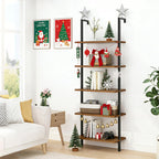 White 5 Tier Wall Mount Ladder Shelf, Metal Frame Bookcase