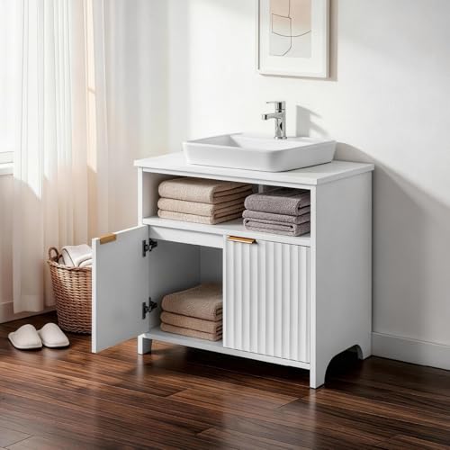 Karl home White Under Sink Bathroom Vanity with U-Shape Cut-Out