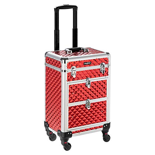 Aluminum Rolling Makeup Train Case, Portable Makeup Organizer Suitcase, Cosmetic Storage Box,