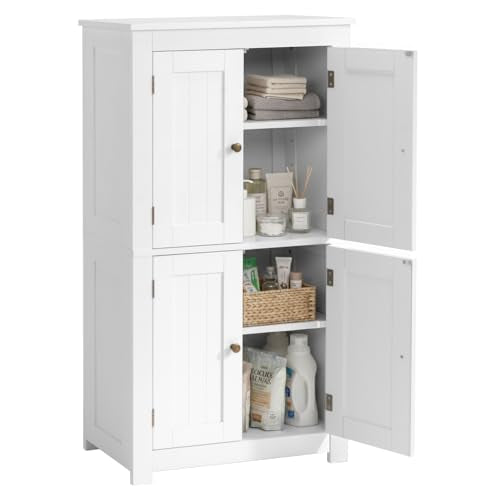 home White Narrow Floor Storage Cabinet, Freestanding 1 Drawers & 2 Doors,