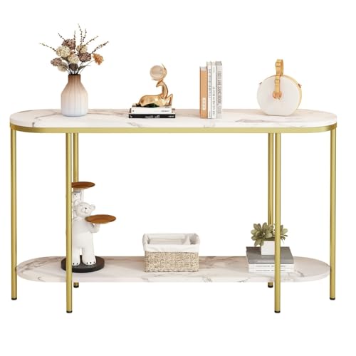 home Console Table for Entryway,White Marbled Metal Frame
