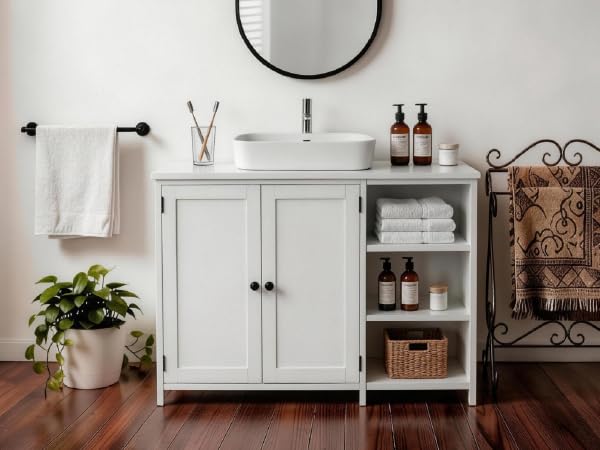 Karl home White Under Sink Bathroom Vanity with U-Shape Cut-Out