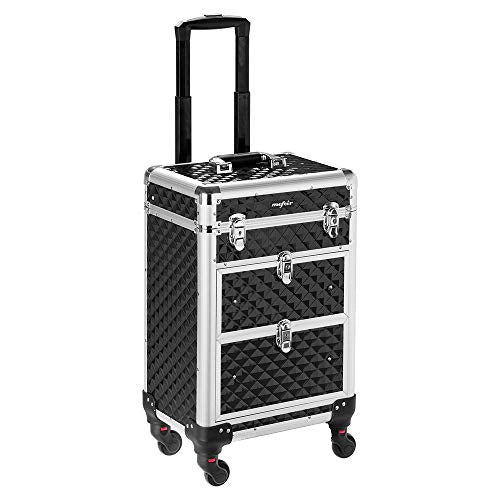 Aluminum Rolling Makeup Train Case, Portable Makeup Organizer Suitcase, Cosmetic Storage Box,