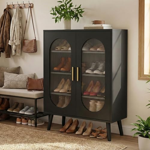 Karl home White Shoe Cabinet, LED Light Hidden Entryway Storage Organizer