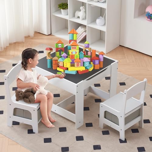 home 3 in 1 Toddler Table and Chair Set, Activity Table with Storage