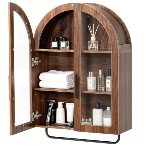 home Walnut Bathroom Wall‑Mounted Medicine Storage Cabinet,
