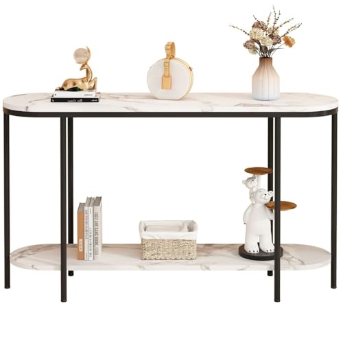 home Console Table for Entryway,White Marbled Metal Frame