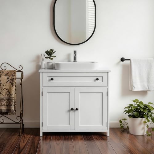 Karl home White Under Sink Bathroom Vanity with U-Shape Cut-Out