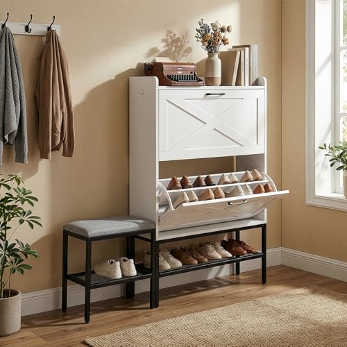 home Black Slim Shoe Storage Cabinet, Entryway Shoe Organizer