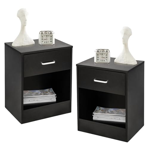 White Nightstands Set of 2, 2 USB Charging Bedside Table
