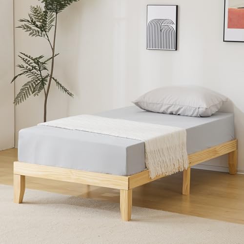 home 12 Inches Wood Platform Bed Frame, Twin, Natural