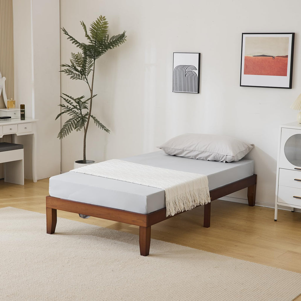 home 12 Inches Wood Platform Bed Frame, Twin, Natural