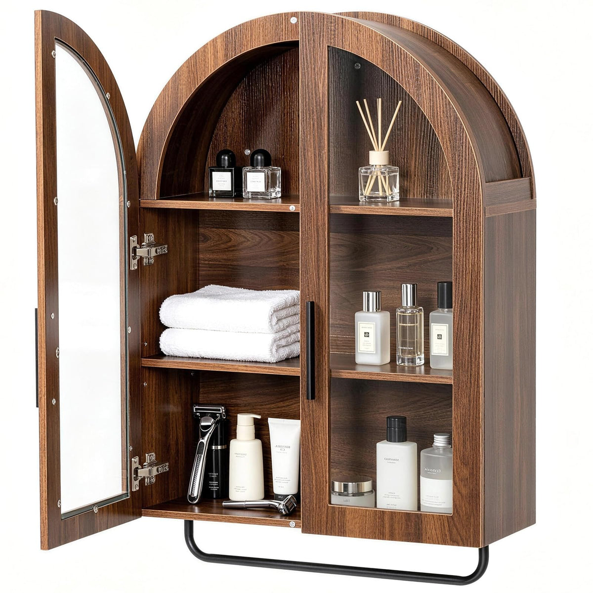 home Walnut Bathroom Wall‑Mounted Medicine Storage Cabinet,