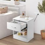 White Nightstands Set of 2, 2 USB Charging Bedside Table