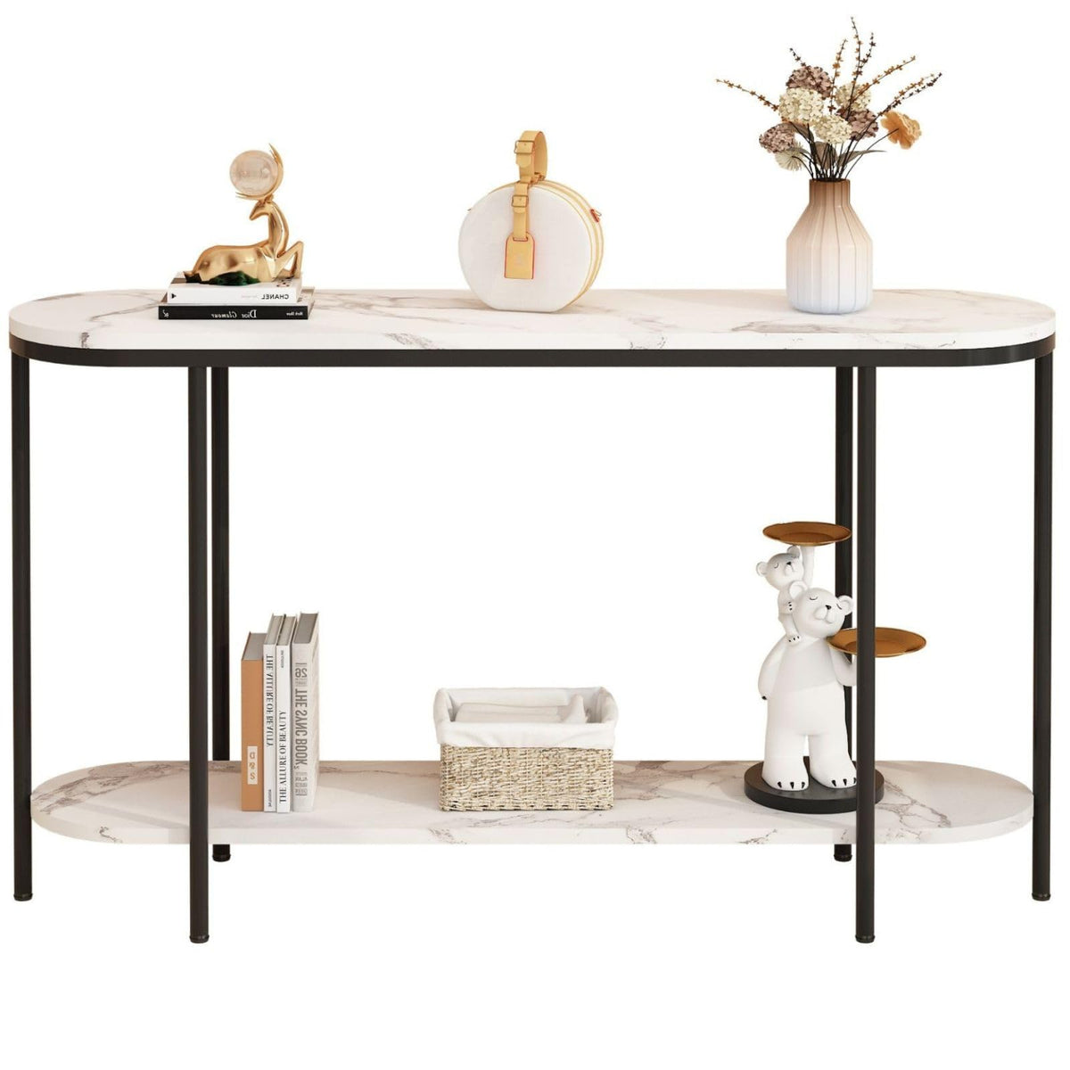 home Console Table for Entryway,White Marbled Metal Frame