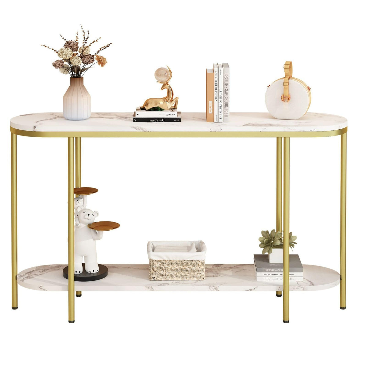 home Console Table for Entryway,White Marbled Metal Frame