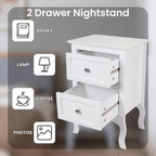 Farmhouse Nightstand Set of 2, 2 Drawer Bedside Side Table