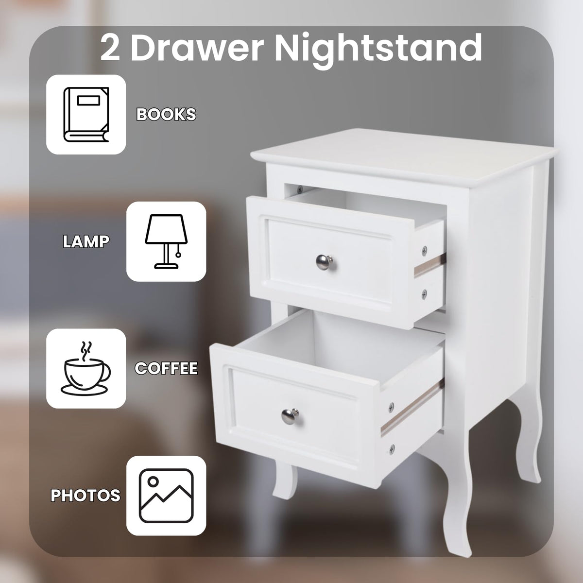Farmhouse Nightstand Set of 2, 2 Drawer Bedside Side Table