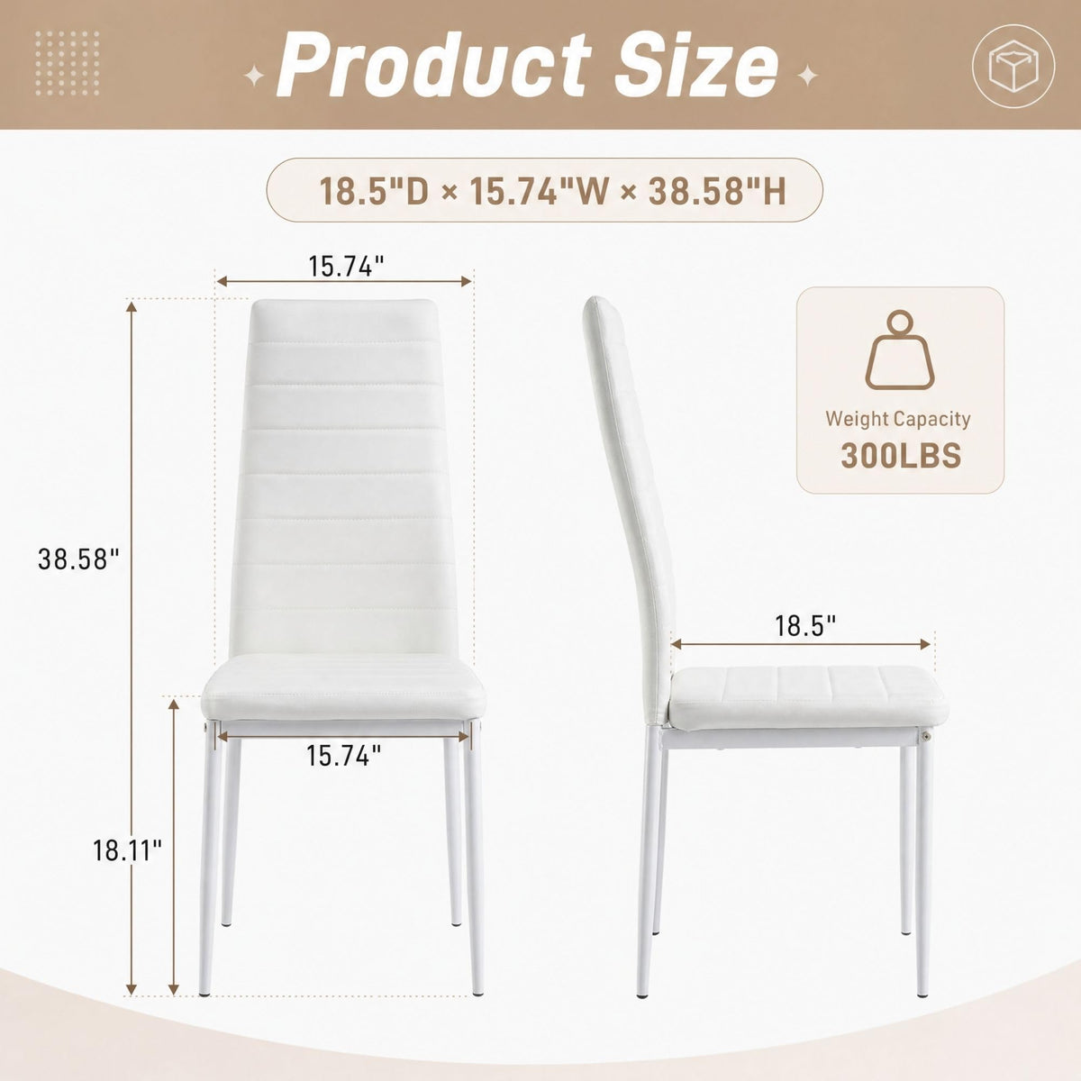 Karl home Dining Chairs Set of 4, PU Leather & High Back