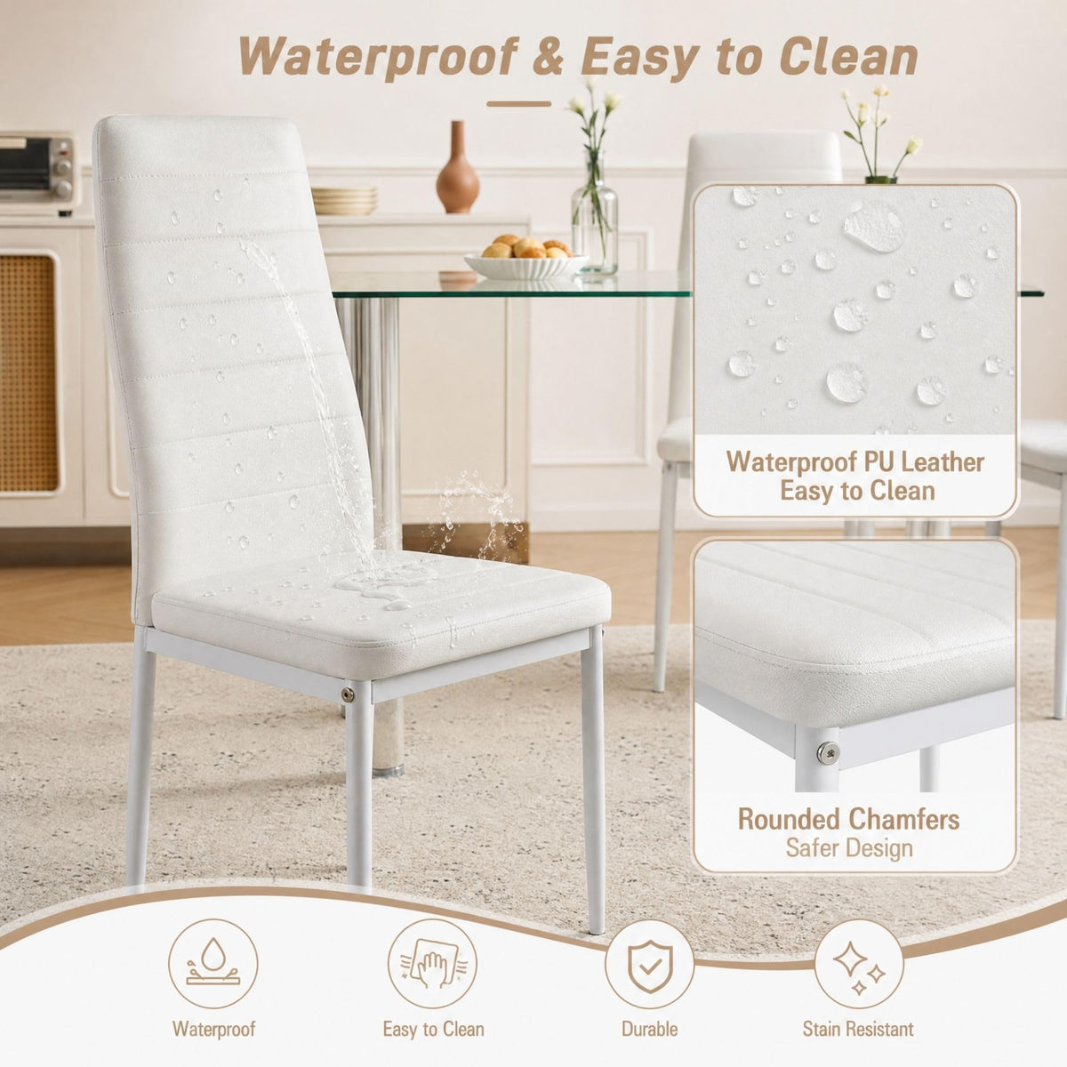 Karl home Dining Chairs Set of 4, PU Leather & High Back