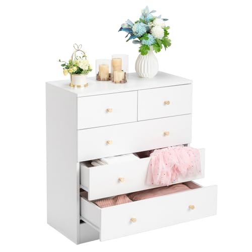 home Black 5 Drawer Dresser, Rose Gold Handle Modern Bedroom Chest
